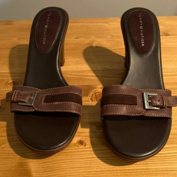 Tommy Hilfiger Brown Wedge Sandals - Picture 1 of 2